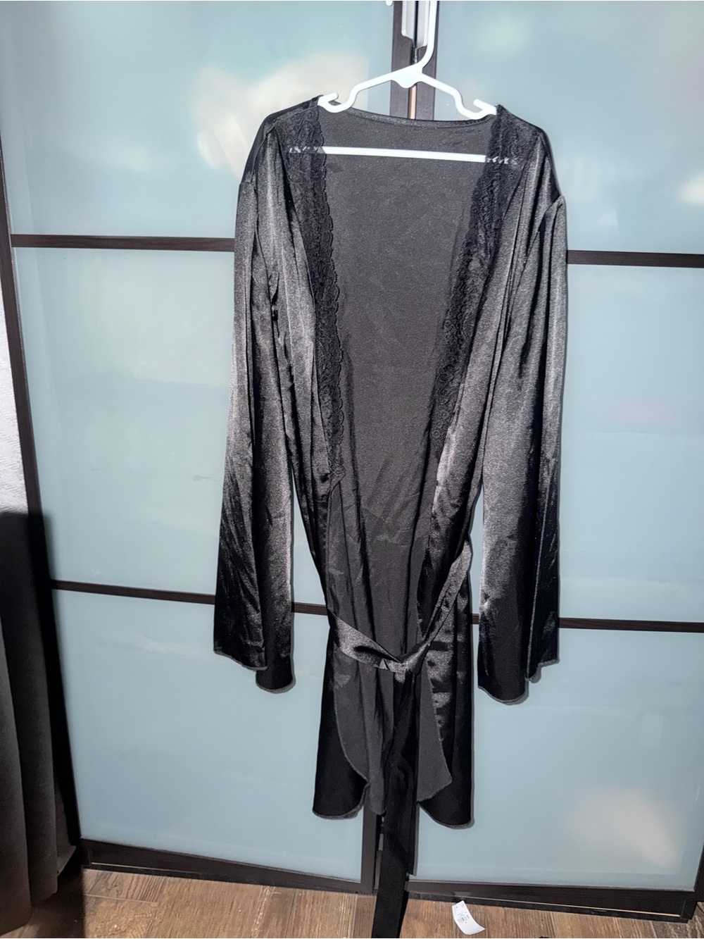 Black Satin Lace-Trim Robe - Women Intimates & Sleepwear